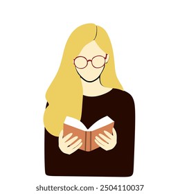 A blonde haired girl with glasses reading a book. Smart Girl Vector illustration - Powered by Shutterstock