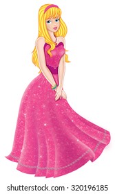 Blonde Princess With Pink Dress