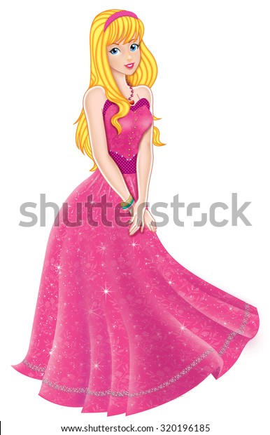 Blonde Princess Pink Dress Stock Illustration 320196185