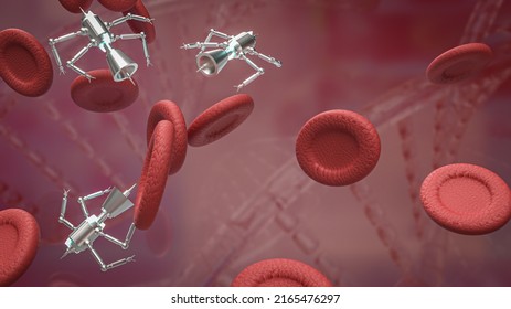 Blood Cell And Nano Bot For Sci Or Education Concept 3d Rendering