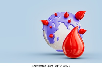 Blood Drop And Globe Icon 3d Render Concept For World Blood Donor Day Save Human Life