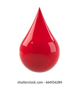 Blood Drop Isolated On White. Red Fluid Or Ink. Donate Blood, Save Life, Clean Blood Concept. Graphic Design Element For Poster, Flyer, Print Manual, Printer Ink Packaging. 3D Illustration