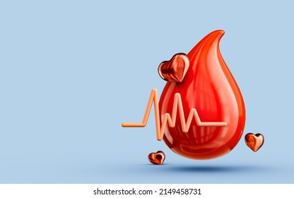 Blood Drop Rhythm Icon With Small Heart 3d Render Concept For World Blood Donation Day To Save Life