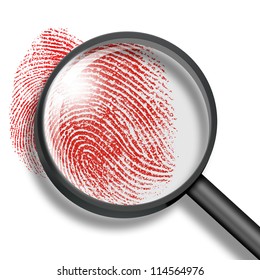 blood fingerprint through magnifying glass