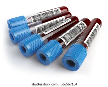 Blood Test Samples Tubes Isolated On White Background. 3d Illustration