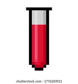 Blood Test Tube Pixel Art; Isolated Test Tub