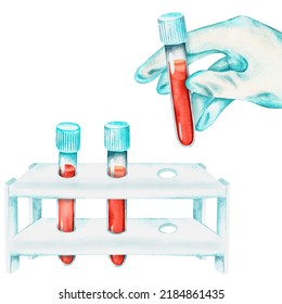 Blood Test. Watercolor Illustration. Isolated On A White Background.