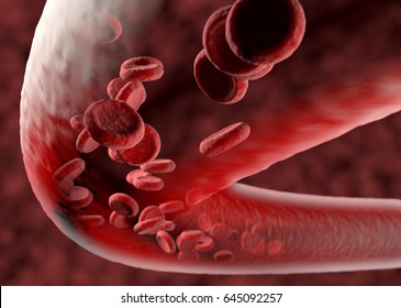 Blood Vessel With Flowing Blood Cells. 3D Illustration