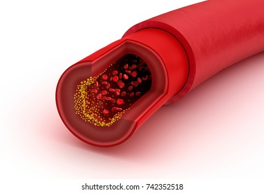 Blood vessel sliced macro with erythrocytes , Medically accurate 3D illustration