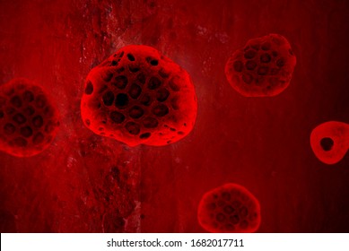 Bloodstream Cell Viral Infection Microscopic Close Up 3D Rendering