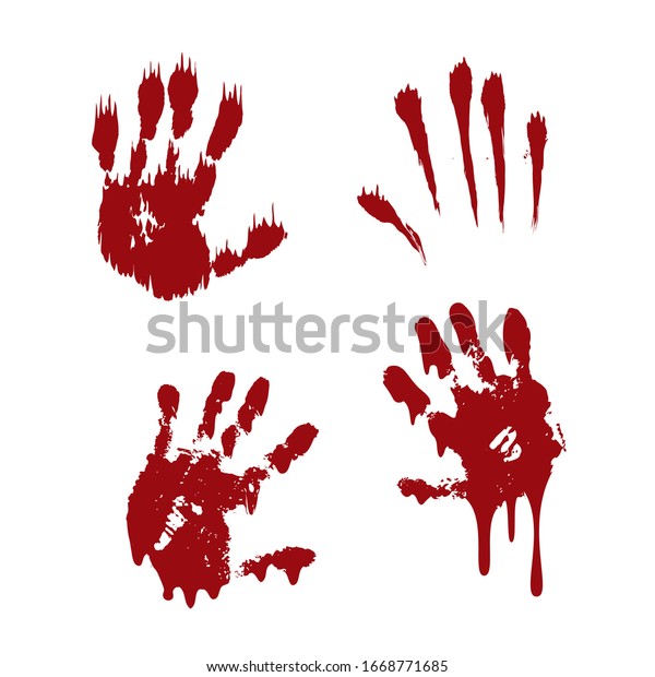 Bloody Hand Print Set Isolated White Stock Illustration 1668771685