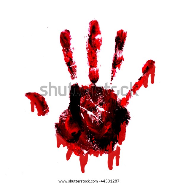 Bloody Handprint Drips Isolated On White Stock Illustration 44531287