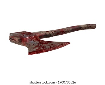 Bloody Hatchet 3D Illustration On White Background