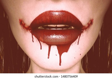 Bloody Vampire's woman,3d illustration,close up