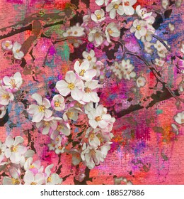 Blossoming Apple Tree, Painting And Mixed Media Art Background