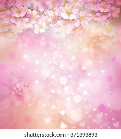 Blossoming Sakura Tree, Floral, Spring, Bokeh Background.