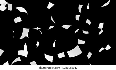 Blown Empty Paper Isolated On Black Background. Documents Flying In Air In Business Concept, 3d Illustration