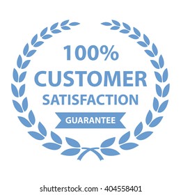 Blue 100% Customer Satisfaction Guarantee Sticker, Icon, Label, Banner, Sign Isolated On White 