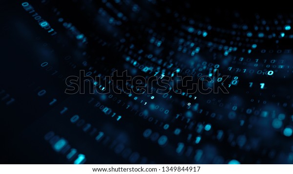 Blue 3d abstract\
render binary background. Zero and one code digits lines. Rendered\
with depth of\
field.