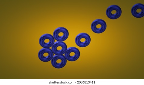 Blue 3D Rings With Metallic Finish. Yellow Background With Gradient.