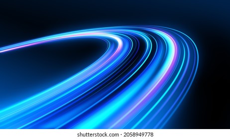 Blue abstract background with colorful light trails. Futuristic dynamic data flow for technology concept. Bright energy stream illustration. - Powered by Shutterstock