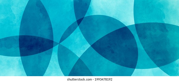 Blue abstract background with geometric circles in overlapping pattern in modern design with old texture and gradient color. Abstract blue geometric circle background. Watercolor geometry texture.