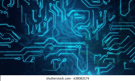 Blue Abstract Background With High Tech Circuit Board