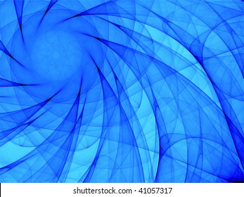 Blue abstract background made of curved lines converging to a circle