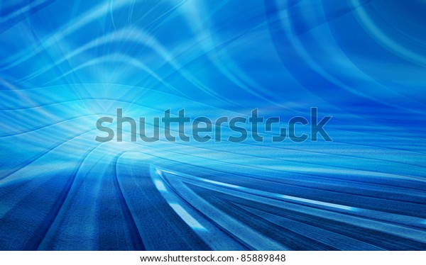 Blue Abstract\
blurred speed motion in urban highway road, moving toward the\
light. Computer generated\
illustration