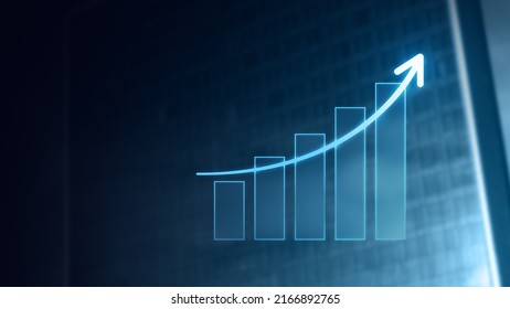 Blue abstract business financial chart arrow graph stock on city building background with growth market finance analysis data or investment economy currency exchange profit and success trade diagram. - Powered by Shutterstock