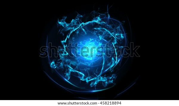 Blue Abstract Flowing Energy Electricity. Line\
Twist in the Sphere in the Form of Spirals. Shock Waves Emanate\
From the Center. on a Black Background Glow Lines in the Form of a\
Sphere. 4k\
Resolution