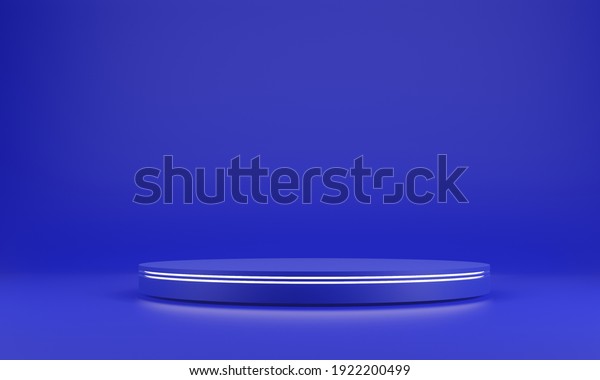 Blue Abstract geometry shape background. blue\
podium and white Glow bar mockup scene for cosmetic or another\
product, 3D\
rendering