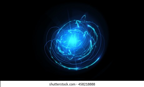 Blue Abstract Lines Energy Electricity. Line Twist in the Sphere in the Form of Spirals. Shock Waves Emanate From the Center. on a Black Background Glow Lines in the Form of a Sphere. 4k Resolution