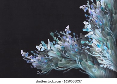  Blue abstract nature and flowers background painting art , surreal artwork, imagination