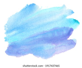 Blue Abstract Splash Made Of Watercolor Washes On White