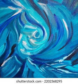 Blue Abstraction Deep Dive.Oil Painting On Canvas.Blue Background.