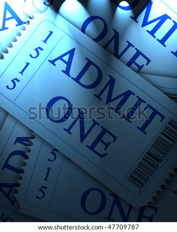 blue admit one ticket collection with some shaded areas