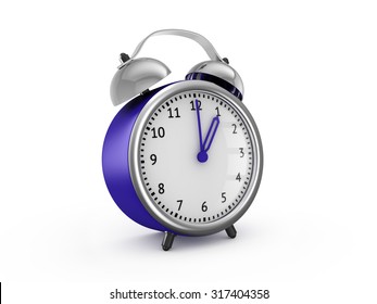 Blue Alarm Clock Shows One Hour. 3d Render Isolated On White Background