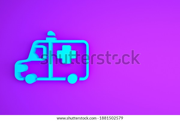 Blue Ambulance and emergency car\
icon isolated on purple background. Ambulance vehicle medical\
evacuation. Minimalism concept. 3d illustration 3D\
render.