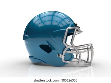 Blue American Football Helmet Isolated On A White Background