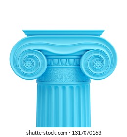 Blue Ancient Greek Column Isolated On White Background. Trendy Fashion Style. Minimal Design Art. 3d Illustration.