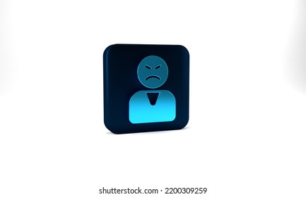 Blue Angry Customer Icon Isolated On Grey Background. Blue Square Button. 3d Illustration 3D Render.