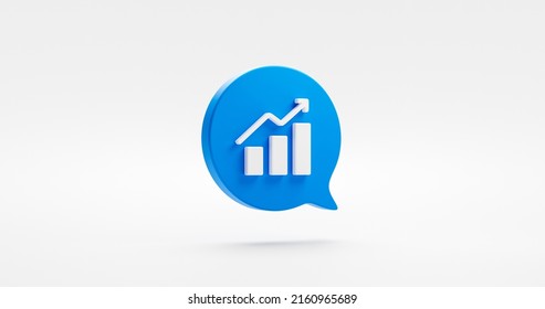 Blue Up Arrow Graph 3d Icon Bubble Message Isolated On White Background With Business Finance Profit Chart Symbol Or Growth Money Stock Financial Investment Diagram And Success Grow Economy Exchange.