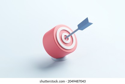 Blue arrow hit the center of target or goal of success. Business target achievement concept, minimal, 3d render.