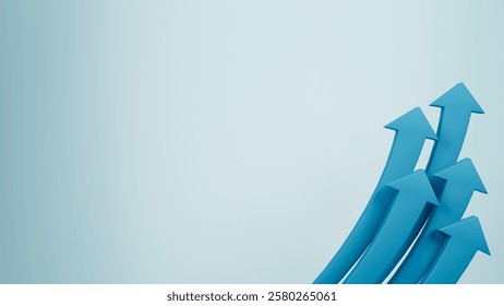 Blue arrows pointing up, symbolizing growth or progress, on a light blue gradient background. Clean and minimalist design, 3D illustration