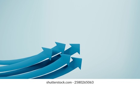 Blue arrows pointing up, symbolizing growth or progress, on a light blue gradient background. Clean and minimalist design, 3D illustration