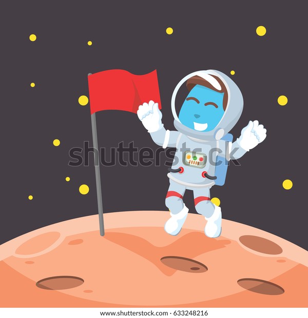 blue astronaut putting the
flag