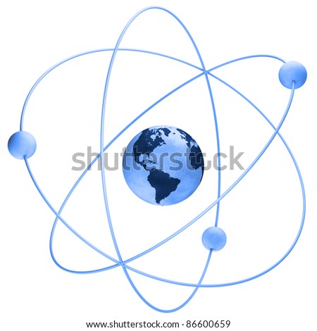 Blue atom symbol with a globe