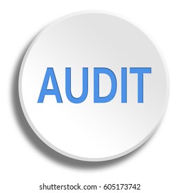 Blue audit in round white button with shadow