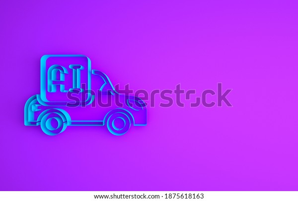 Blue Autonomous artificial Intelligence smart car\
icon isolated on purple background. Minimalism concept. 3d\
illustration 3D\
render.